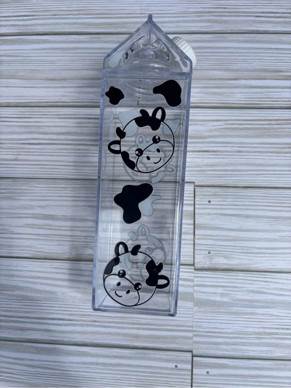 Clear Small Pet Water Bottle with Black Cow Print